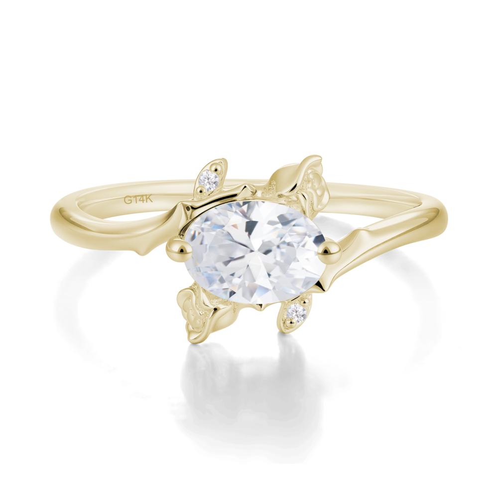 Vintage Rose Design Oval Cut Cubic Zirconia Ring - LUO Jewelry #metal_14k yellow gold