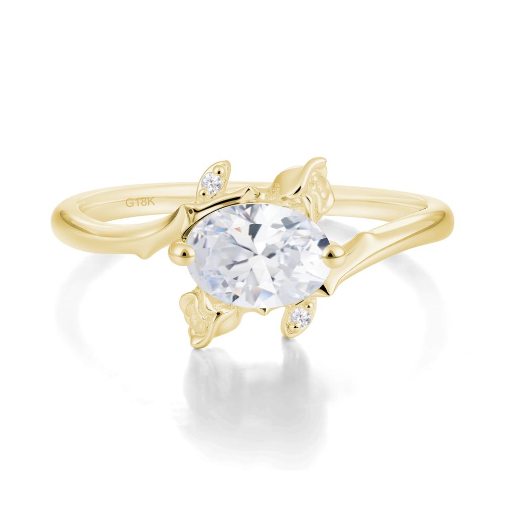 Vintage Rose Design Oval Cut Cubic Zirconia Ring - LUO Jewelry #metal_18k yellow gold