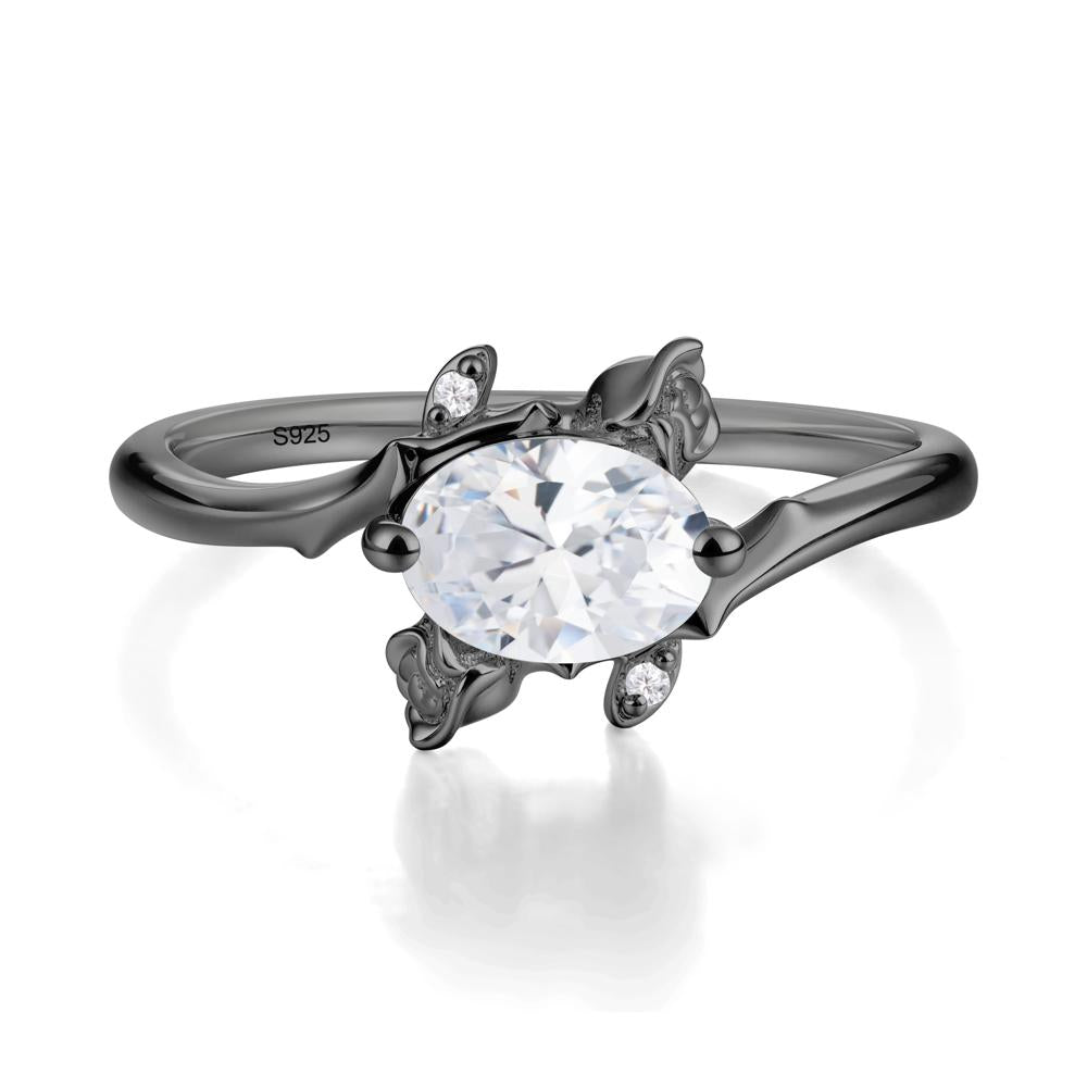 Vintage Rose Design Oval Cut Cubic Zirconia Ring - LUO Jewelry #metal_black finish sterling silver