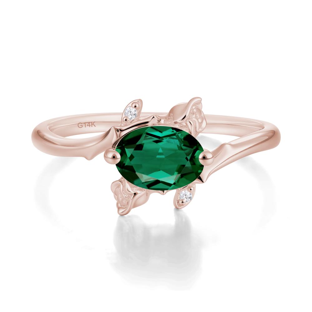 Vintage Rose Design Oval Cut Emerald Ring - LUO Jewelry #metal_14k rose gold