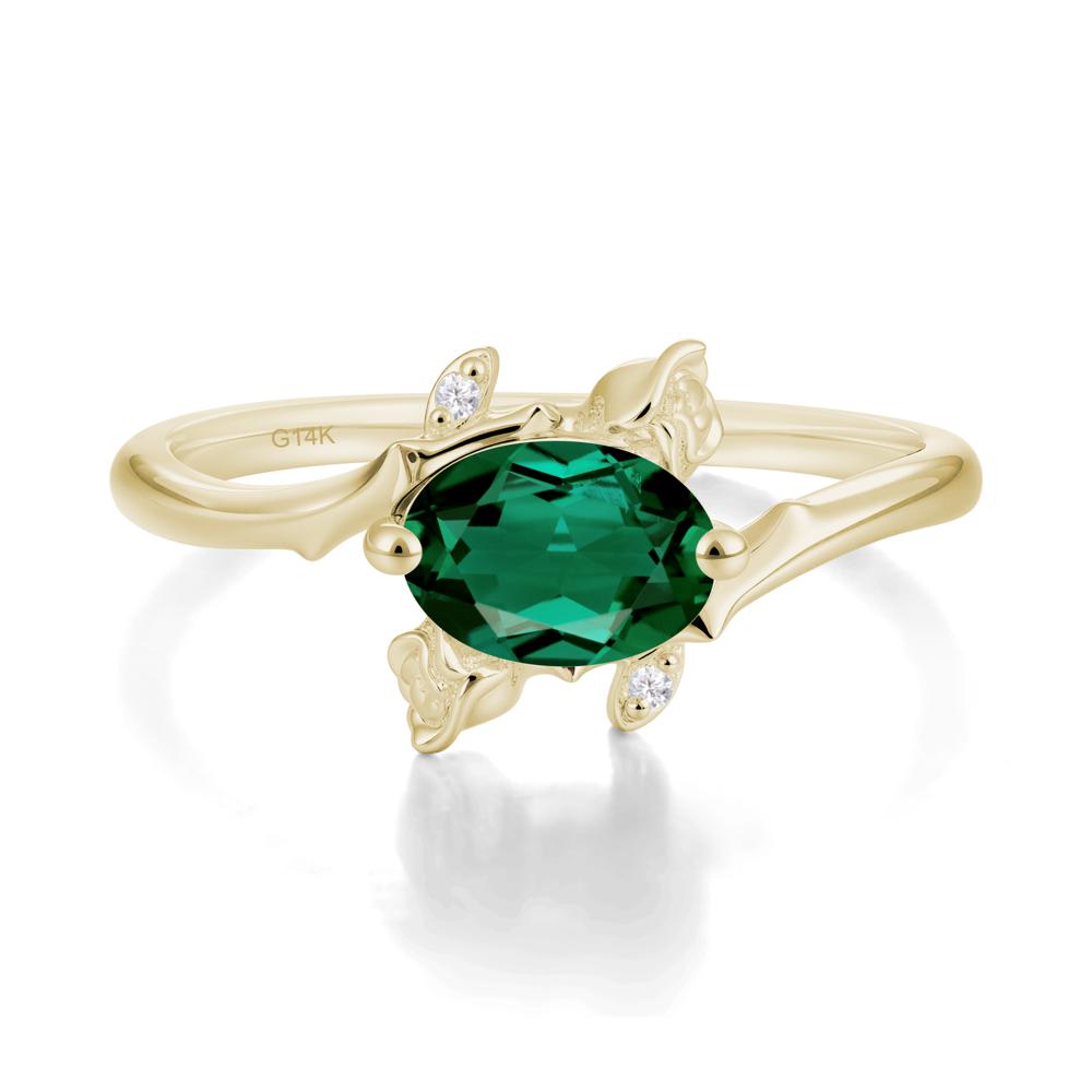Vintage Rose Design Oval Cut Emerald Ring - LUO Jewelry #metal_14k yellow gold