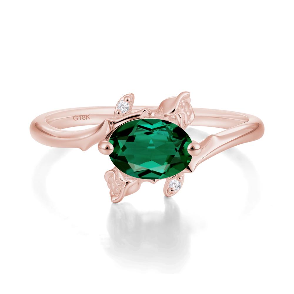 Vintage Rose Design Oval Cut Emerald Ring - LUO Jewelry #metal_18k rose gold