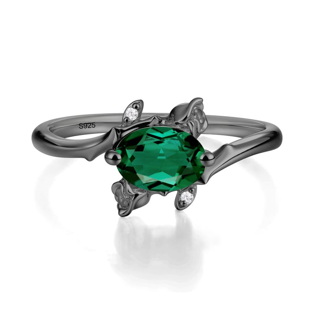 Vintage Rose Design Oval Cut Emerald Ring - LUO Jewelry #metal_black finish sterling silver