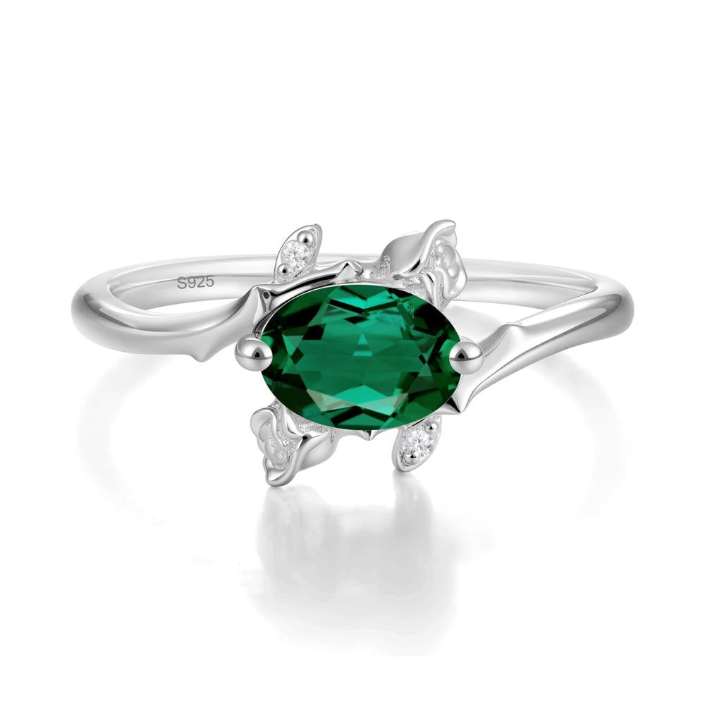 Vintage Rose Design Oval Cut Emerald Ring - LUO Jewelry #metal_sterling silver