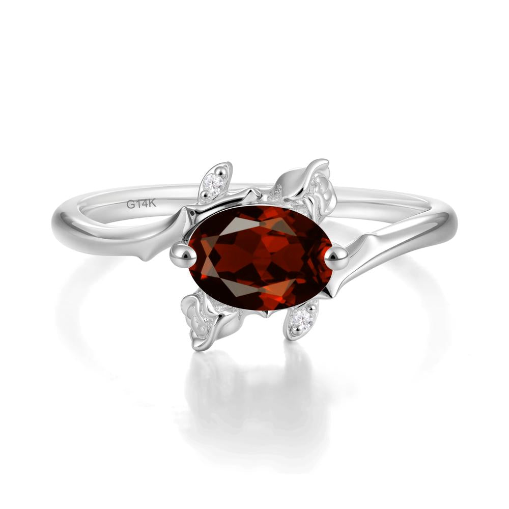 Floral Oval Cut Garnet Engagement Ring - LUO Jewelry #metal_14k white gold