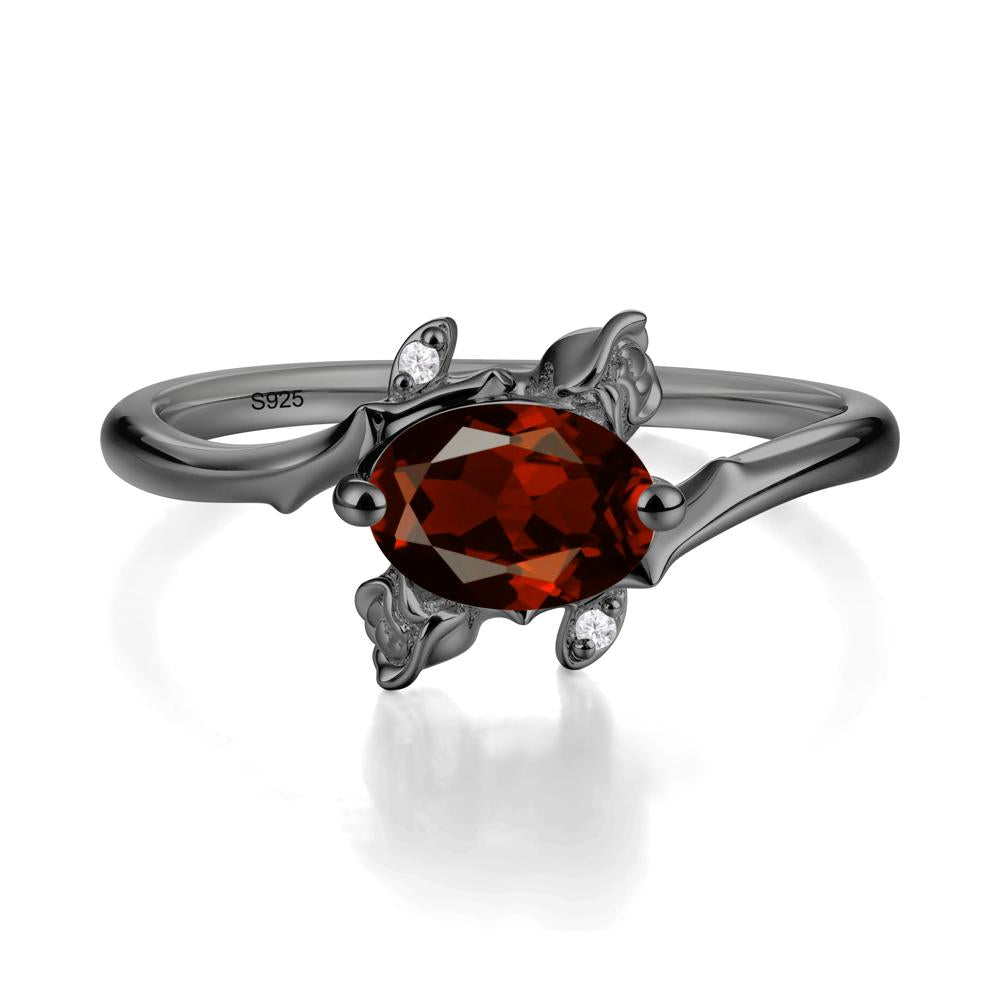Floral Oval Cut Garnet Engagement Ring - LUO Jewelry #metal_black finish sterling silver