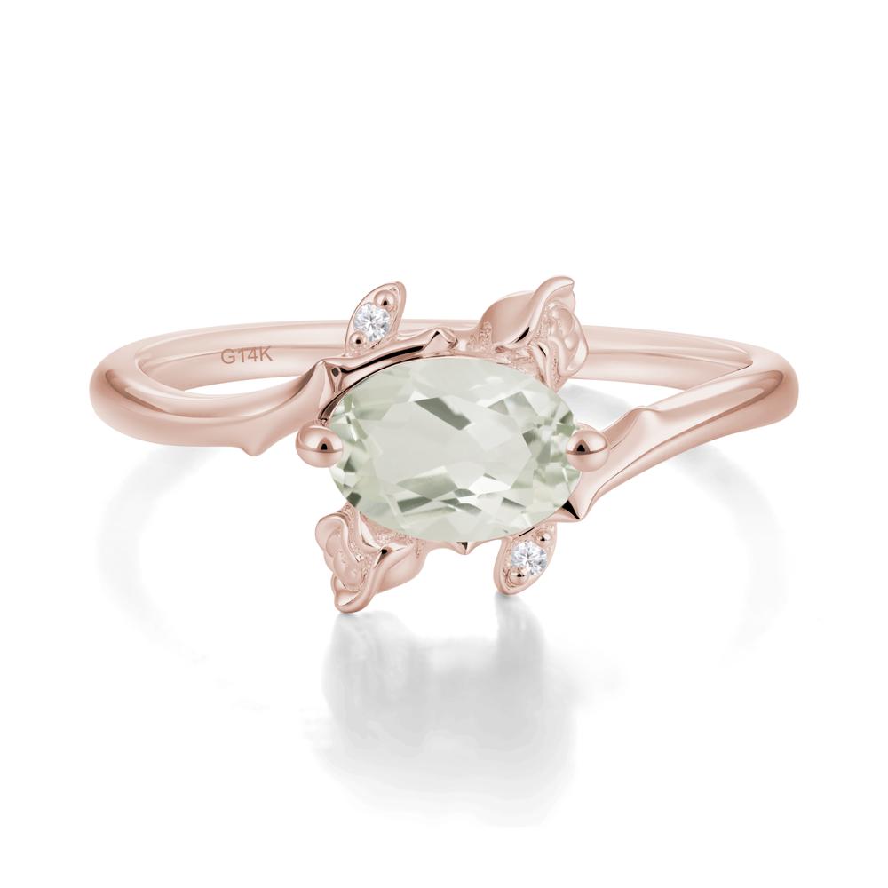 Vintage Rose Design Oval Cut Green Amethyst Ring - LUO Jewelry #metal_14k rose gold