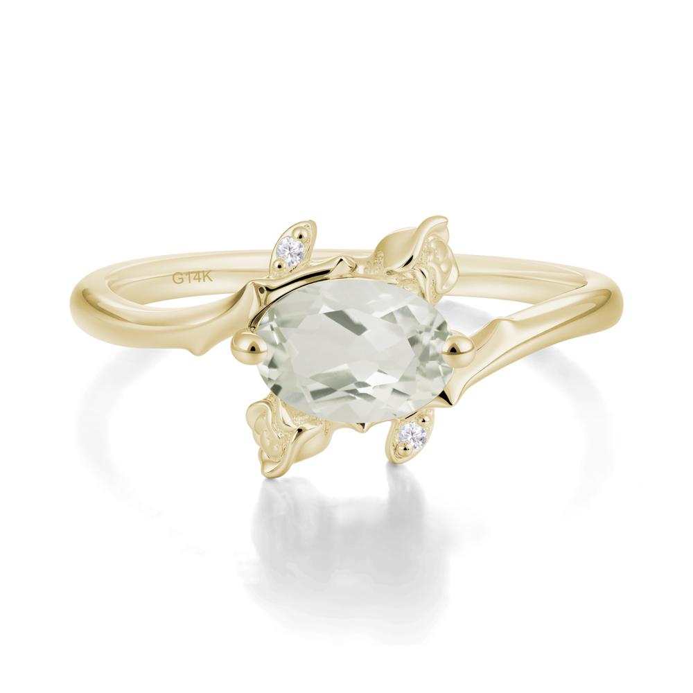 Vintage Rose Design Oval Cut Green Amethyst Ring - LUO Jewelry #metal_14k yellow gold