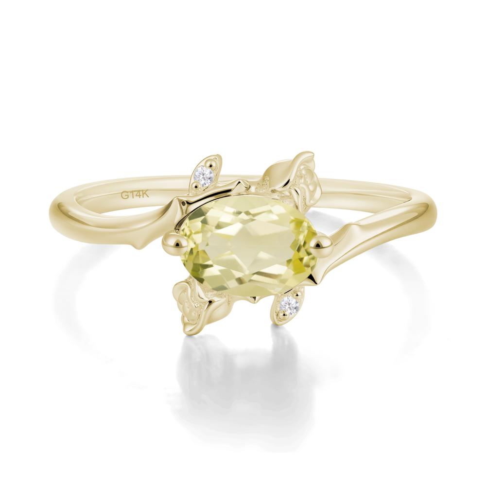 Floral Oval Cut Lemon Quartz Engagement Ring - LUO Jewelry #metal_14k yellow gold