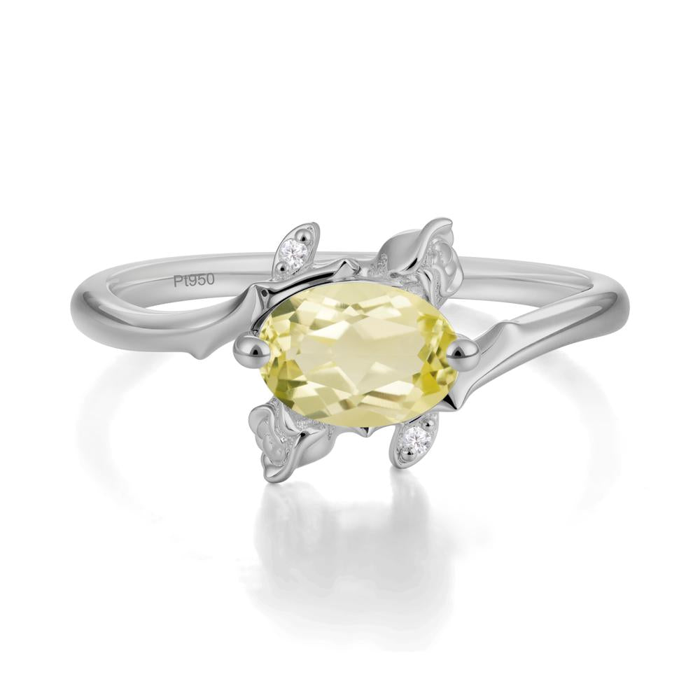 Floral Oval Cut Lemon Quartz Engagement Ring - LUO Jewelry #metal_platinum