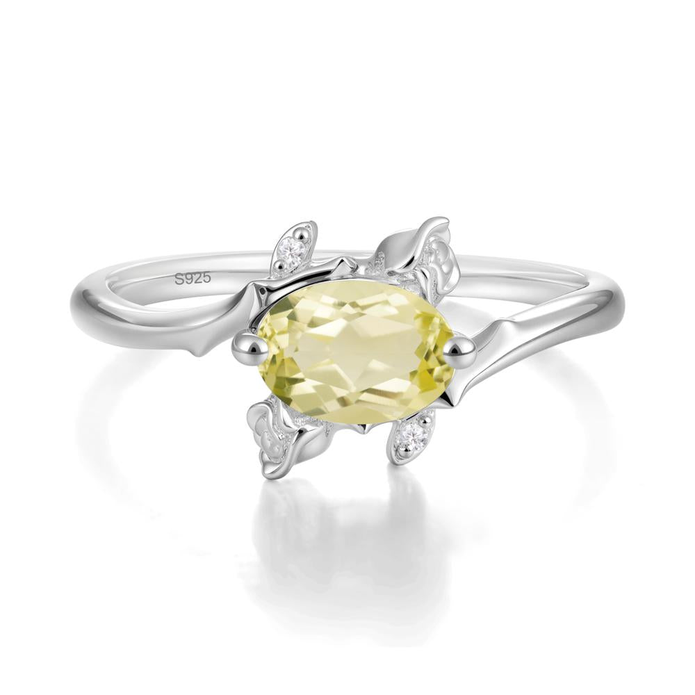 Floral Oval Cut Lemon Quartz Engagement Ring - LUO Jewelry #metal_sterling silver
