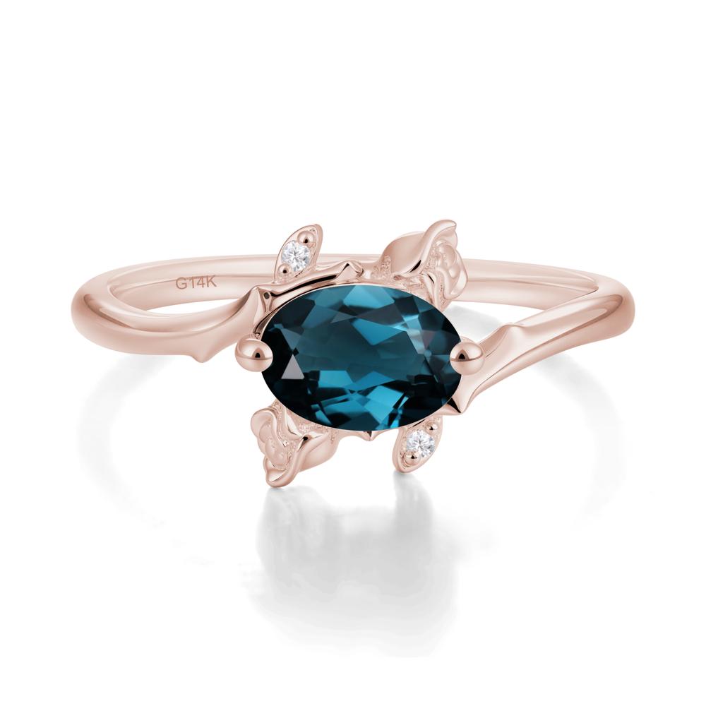 Vintage Rose Design Oval Cut London Blue Topaz Ring - LUO Jewelry #metal_14k rose gold