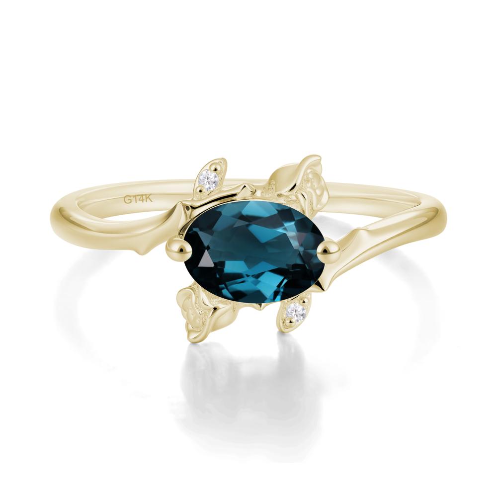 Vintage Rose Design Oval Cut London Blue Topaz Ring - LUO Jewelry #metal_14k yellow gold