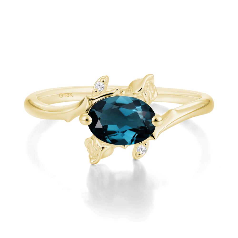 Vintage Rose Design Oval Cut London Blue Topaz Ring - LUO Jewelry #metal_18k yellow gold