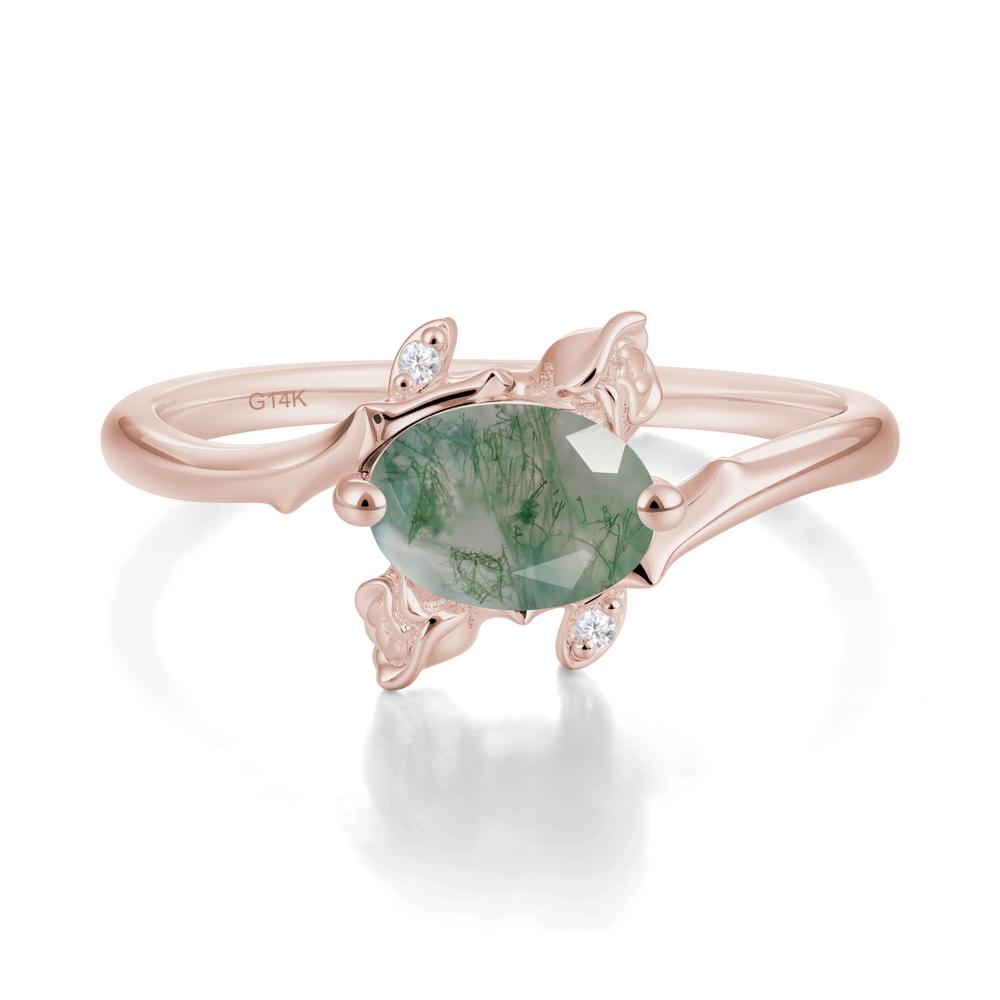 Vintage Rose Design Oval Cut Moss Agate Ring - LUO Jewelry #metal_14k rose gold
