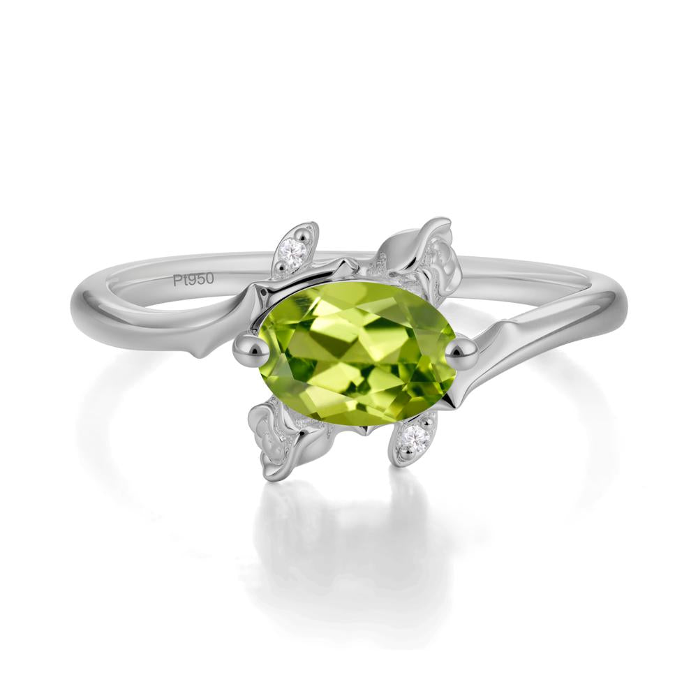 Floral Oval Cut Peridot Engagement Ring - LUO Jewelry #metal_platinum