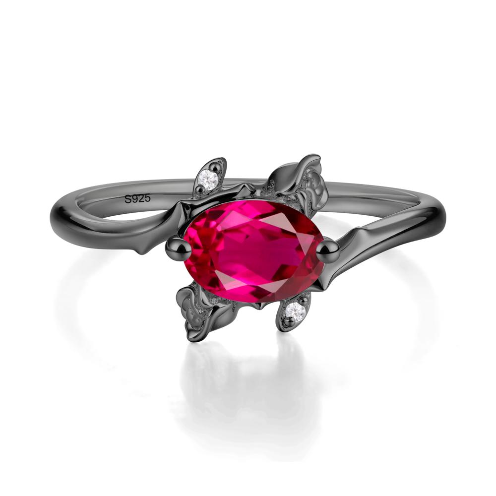 Floral Oval Cut Ruby Engagement Ring - LUO Jewelry #metal_black finish sterling silver
