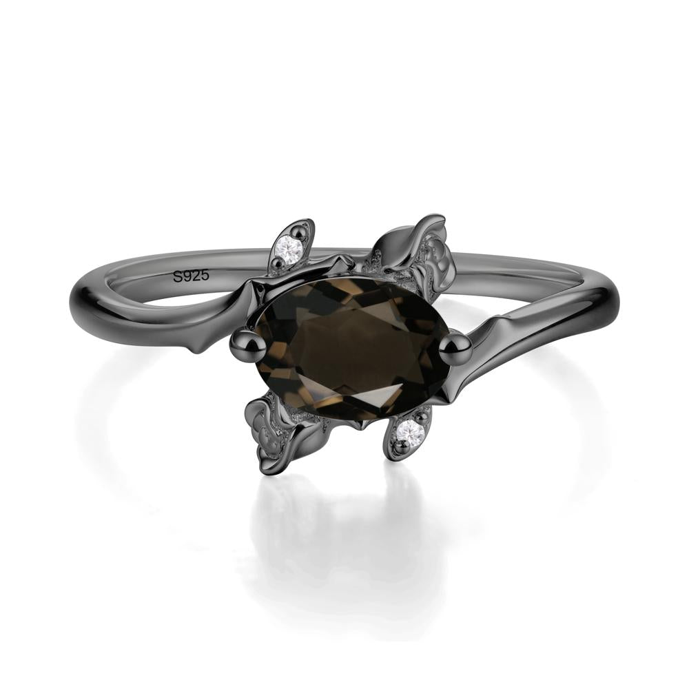 Romantic Floral Smoky Quartz Ring - LUO Jewelry #metal_black finish sterling silver