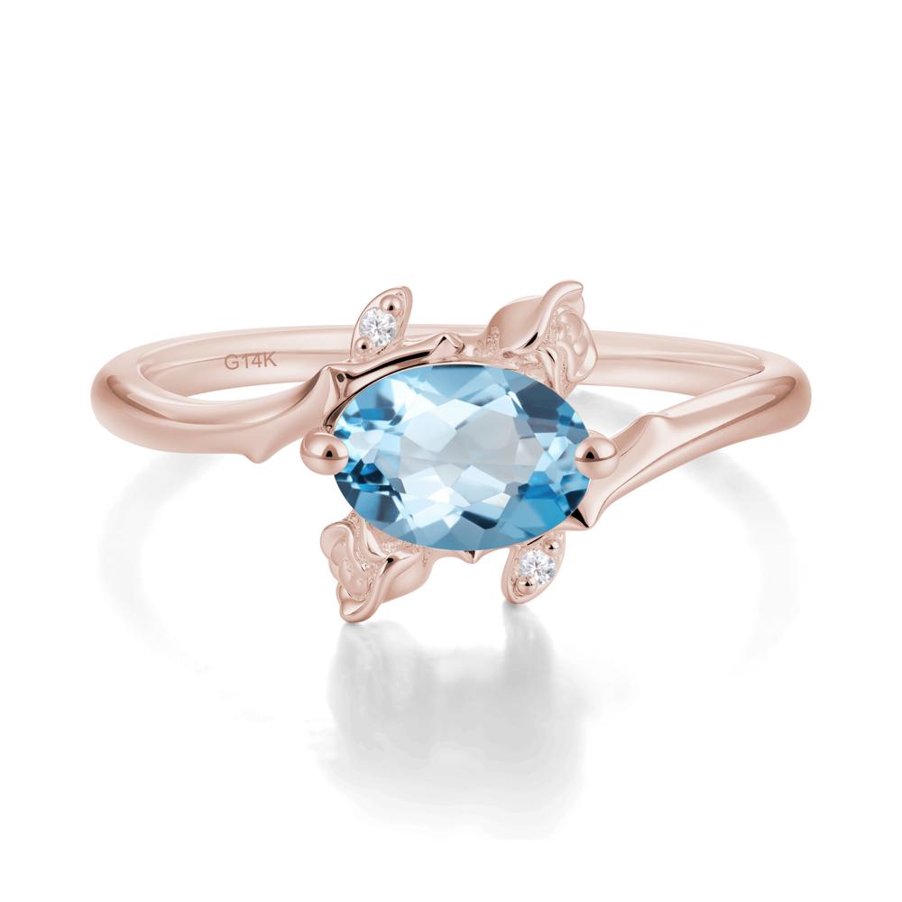 Vintage Rose Design Oval Cut Swiss Blue Topaz Ring - LUO Jewelry #metal_14k rose gold