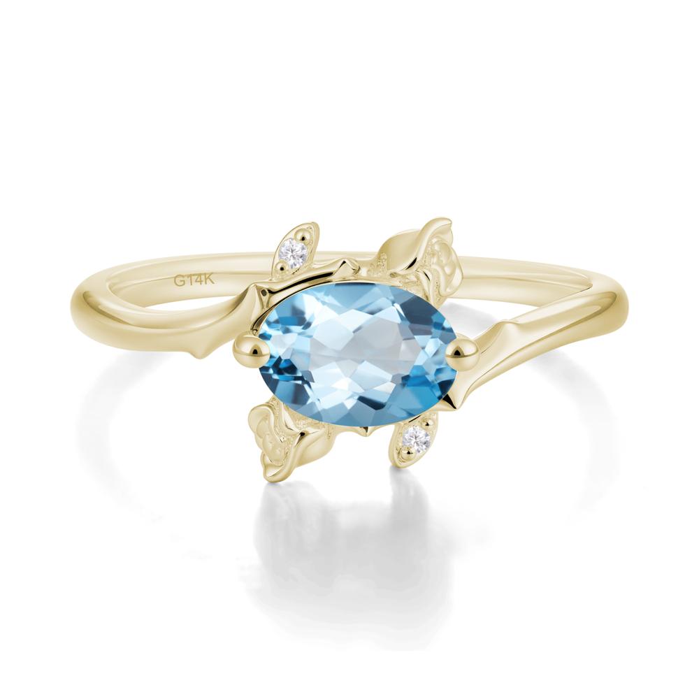 Vintage Rose Design Oval Cut Swiss Blue Topaz Ring - LUO Jewelry #metal_14k yellow gold