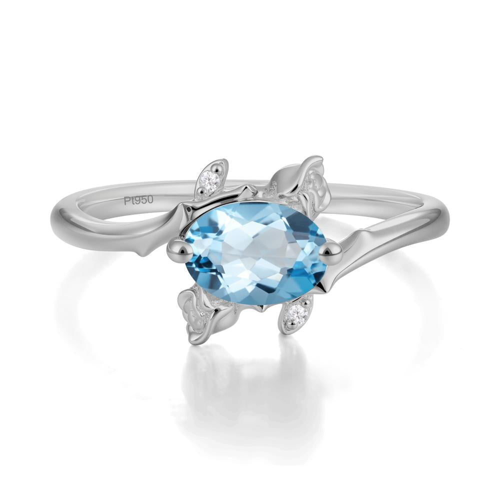Vintage Rose Design Oval Cut Swiss Blue Topaz Ring - LUO Jewelry #metal_platinum
