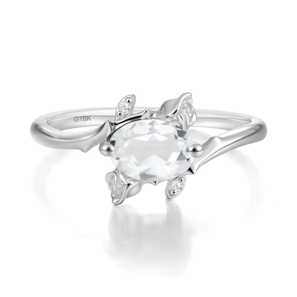 Vintage Rose Design Oval Cut White Topaz Ring - LUO Jewelry #metal_18k white gold