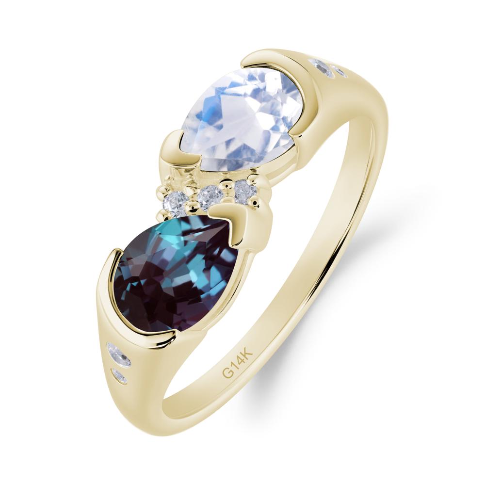 Toi Et Moi Bezel Alexandrite and Moonstone Promise Ring - LUO Jewelry #metal_14k yellow gold