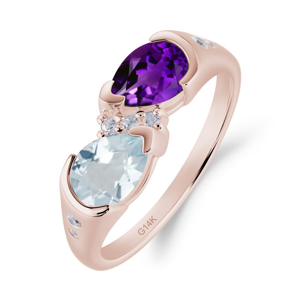 Two Stone Amethyst and Aquamarine Birthstone Ring - LUO Jewelry #metal_14k rose gold