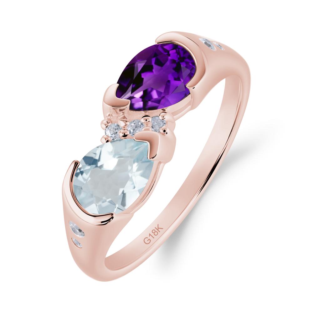 Two Stone Amethyst and Aquamarine Birthstone Ring - LUO Jewelry #metal_18k rose gold