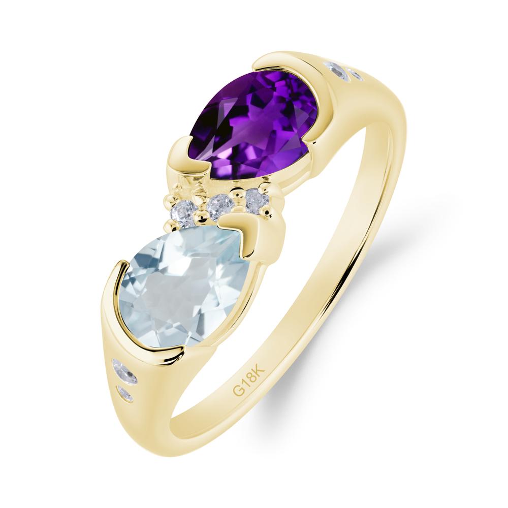 Two Stone Amethyst and Aquamarine Birthstone Ring - LUO Jewelry #metal_18k yellow gold