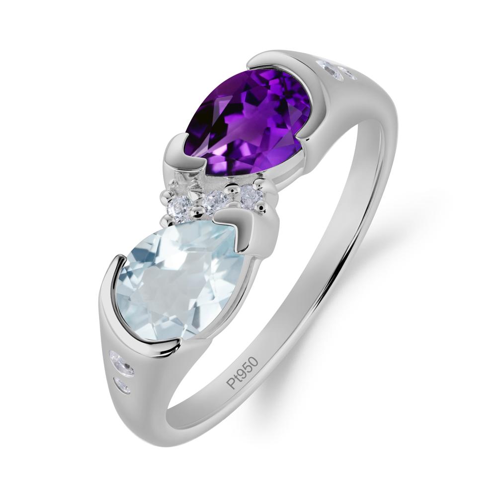 Two Stone Amethyst and Aquamarine Birthstone Ring - LUO Jewelry #metal_platinum