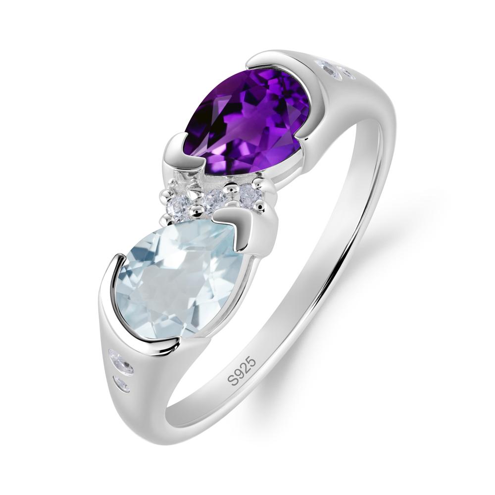 Two Stone Amethyst and Aquamarine Birthstone Ring - LUO Jewelry #metal_sterling silver