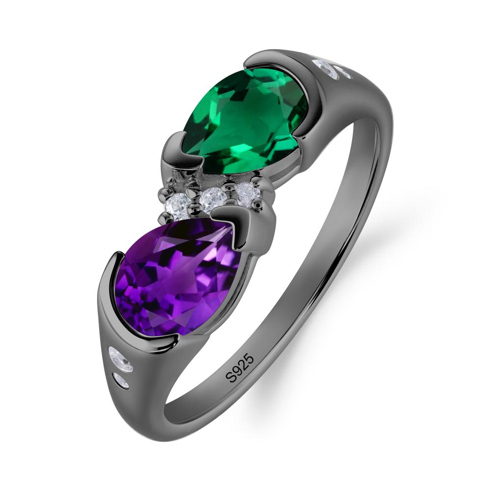 Toi Et Moi Bezel Amethyst and Emerald Promise Ring - LUO Jewelry #metal_black finish sterling silver