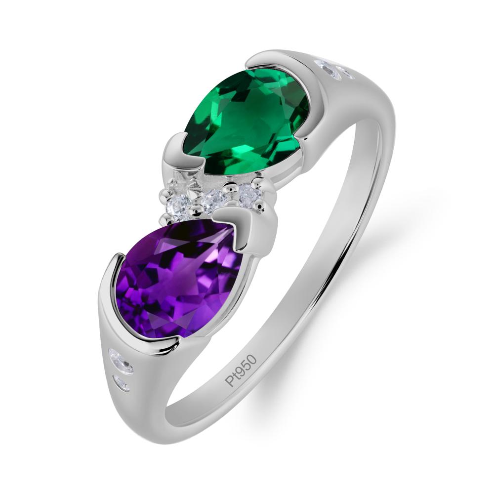Toi Et Moi Bezel Amethyst and Emerald Promise Ring - LUO Jewelry #metal_platinum