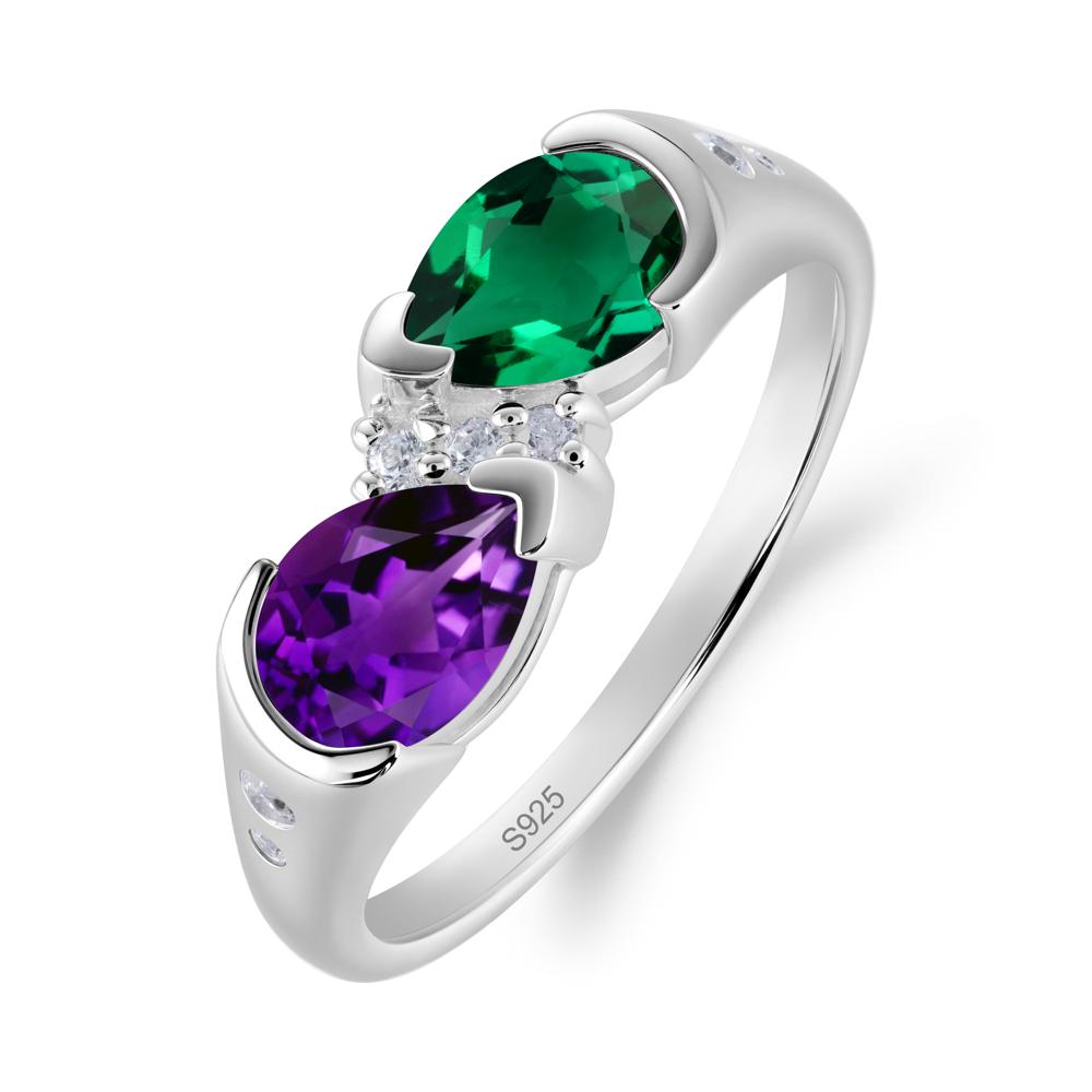 Toi Et Moi Bezel Amethyst and Emerald Promise Ring - LUO Jewelry #metal_sterling silver