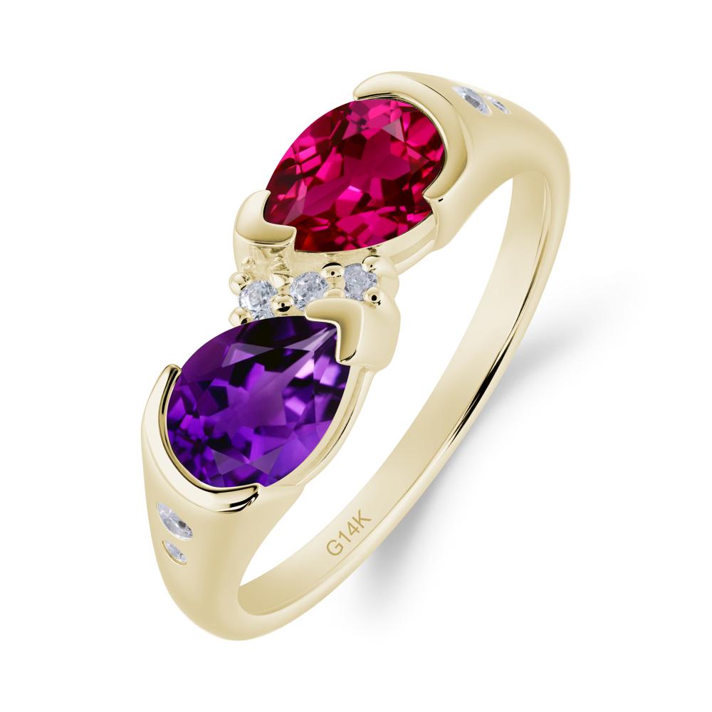 Toi Et Moi Bezel Amethyst and Ruby Promise Ring - LUO Jewelry #metal_14k yellow gold