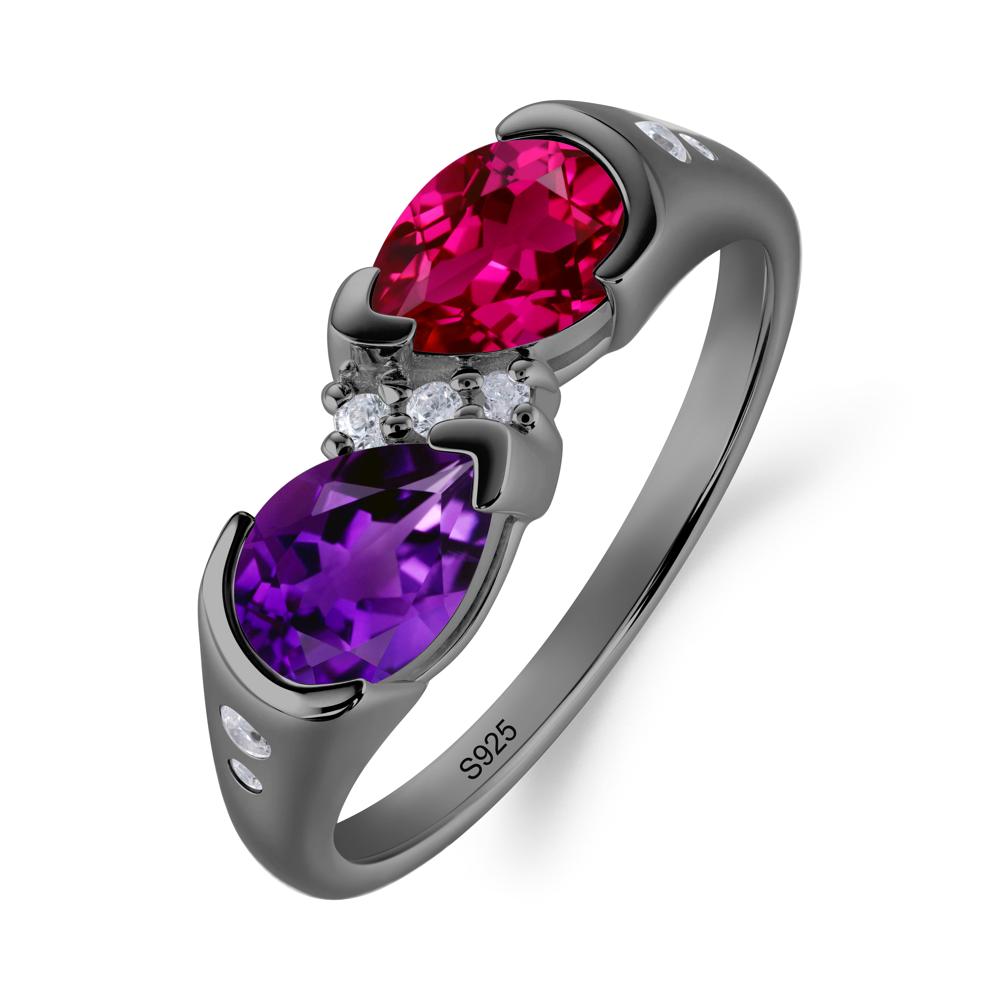 Toi Et Moi Bezel Amethyst and Ruby Promise Ring - LUO Jewelry #metal_black finish sterling silver