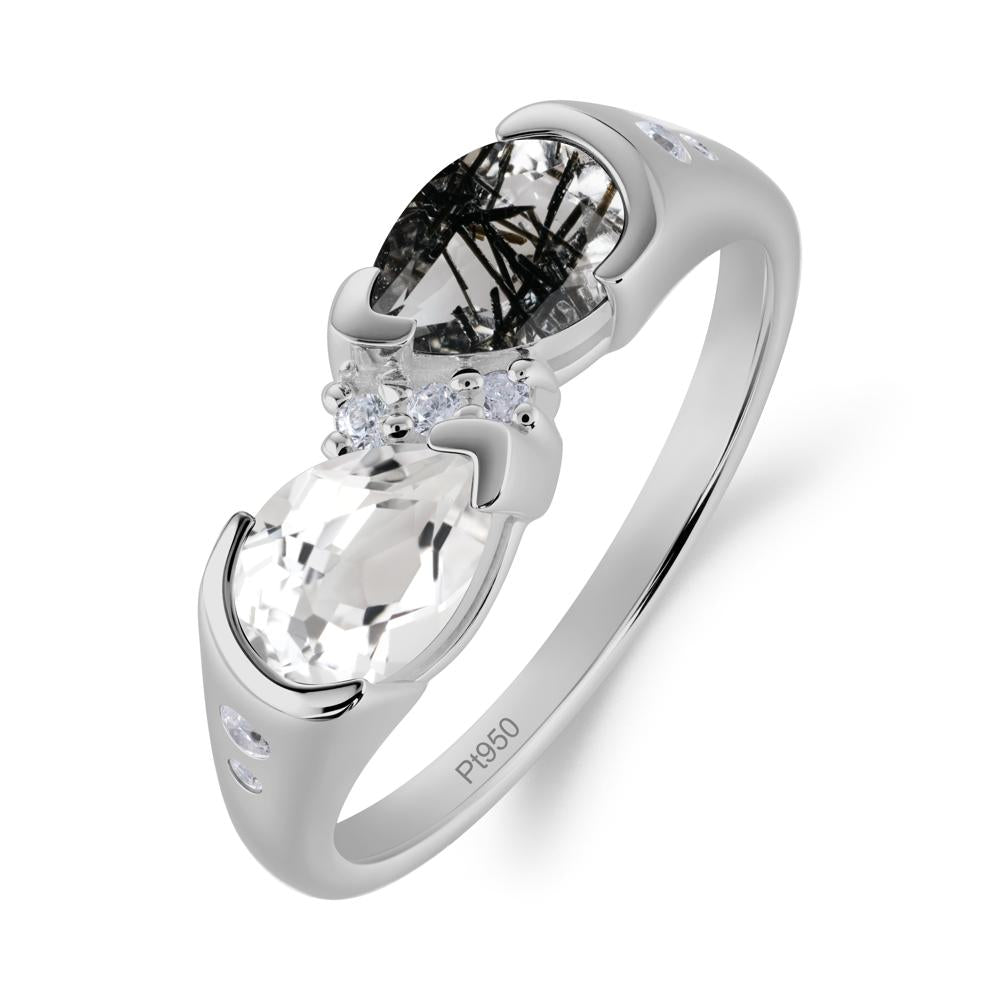 Toi Et Moi Pear Cut Black Rutilated Quartz and White Topaz Ring - LUO Jewelry #metal_platinum