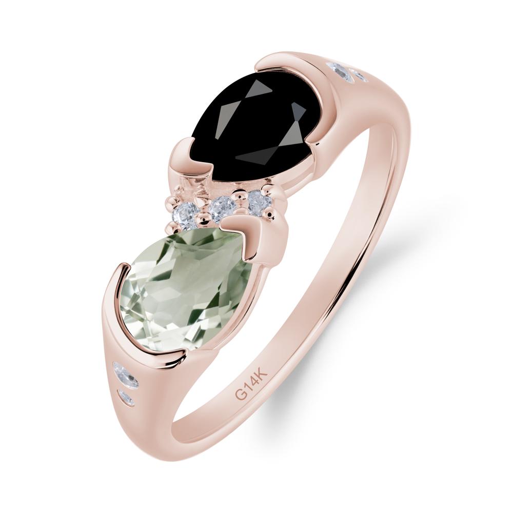 Toi Et Moi Bezel Black Spinel and Green Amethyst Promise Ring - LUO Jewelry #metal_14k rose gold