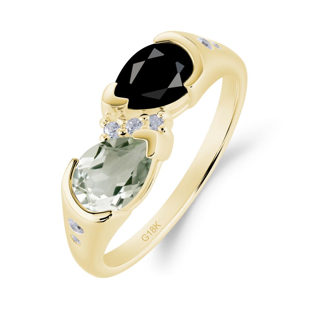 Toi Et Moi Bezel Black Spinel and Green Amethyst Promise Ring - LUO Jewelry #metal_18k yellow gold