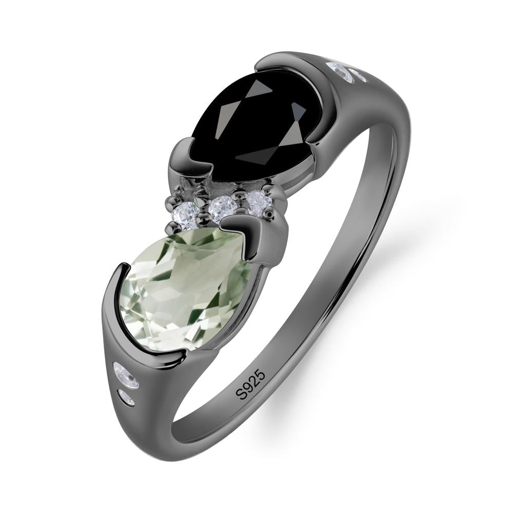Toi Et Moi Bezel Black Spinel and Green Amethyst Promise Ring - LUO Jewelry #metal_black finish sterling silver