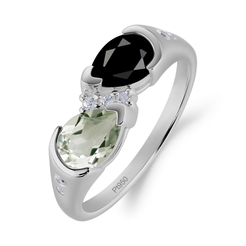 Toi Et Moi Bezel Black Spinel and Green Amethyst Promise Ring - LUO Jewelry #metal_platinum