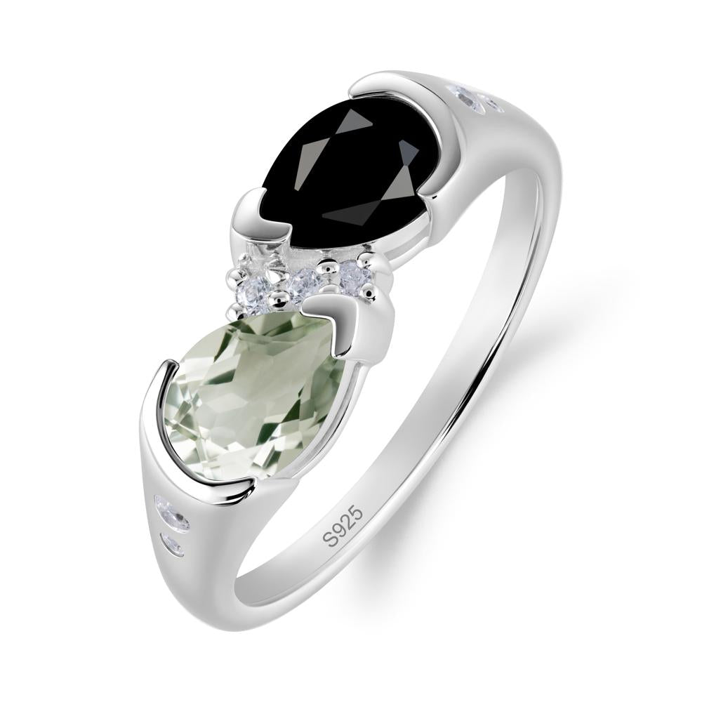 Toi Et Moi Bezel Black Spinel and Green Amethyst Promise Ring - LUO Jewelry #metal_sterling silver