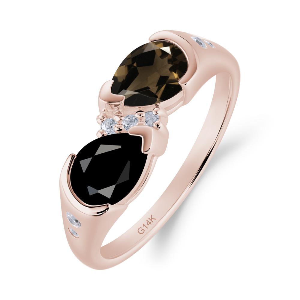 Toi Et Moi Bezel Black Spinel and Smoky Quartz Promise Ring - LUO Jewelry #metal_14k rose gold