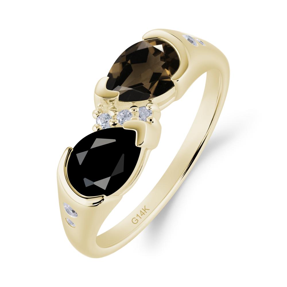 Toi Et Moi Bezel Black Spinel and Smoky Quartz Promise Ring - LUO Jewelry #metal_14k yellow gold