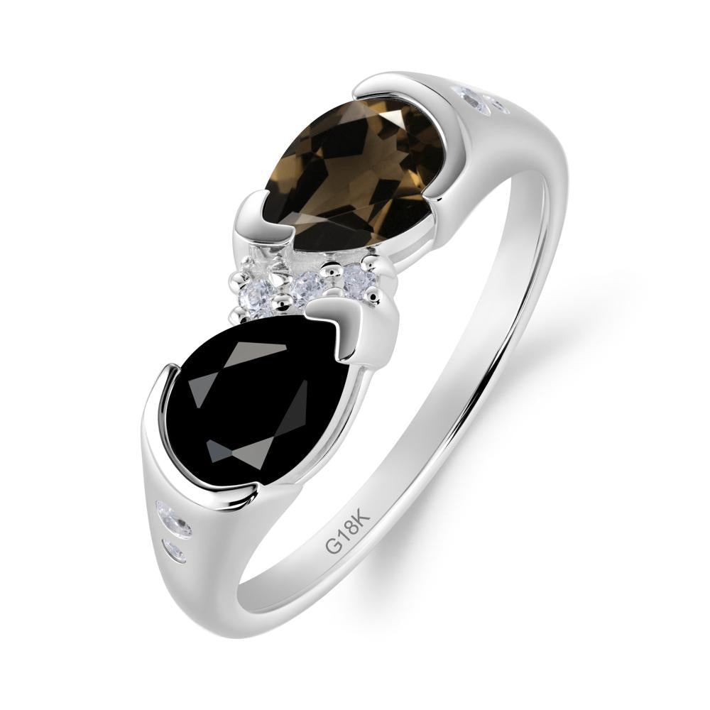 Toi Et Moi Bezel Black Spinel and Smoky Quartz Promise Ring - LUO Jewelry #metal_18k white gold