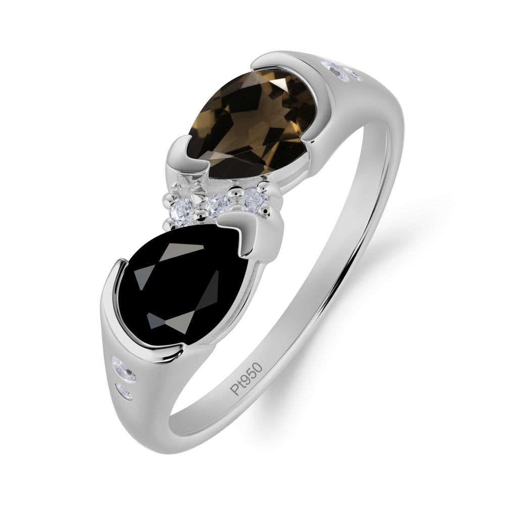 Toi Et Moi Bezel Black Spinel and Smoky Quartz Promise Ring - LUO Jewelry #metal_platinum
