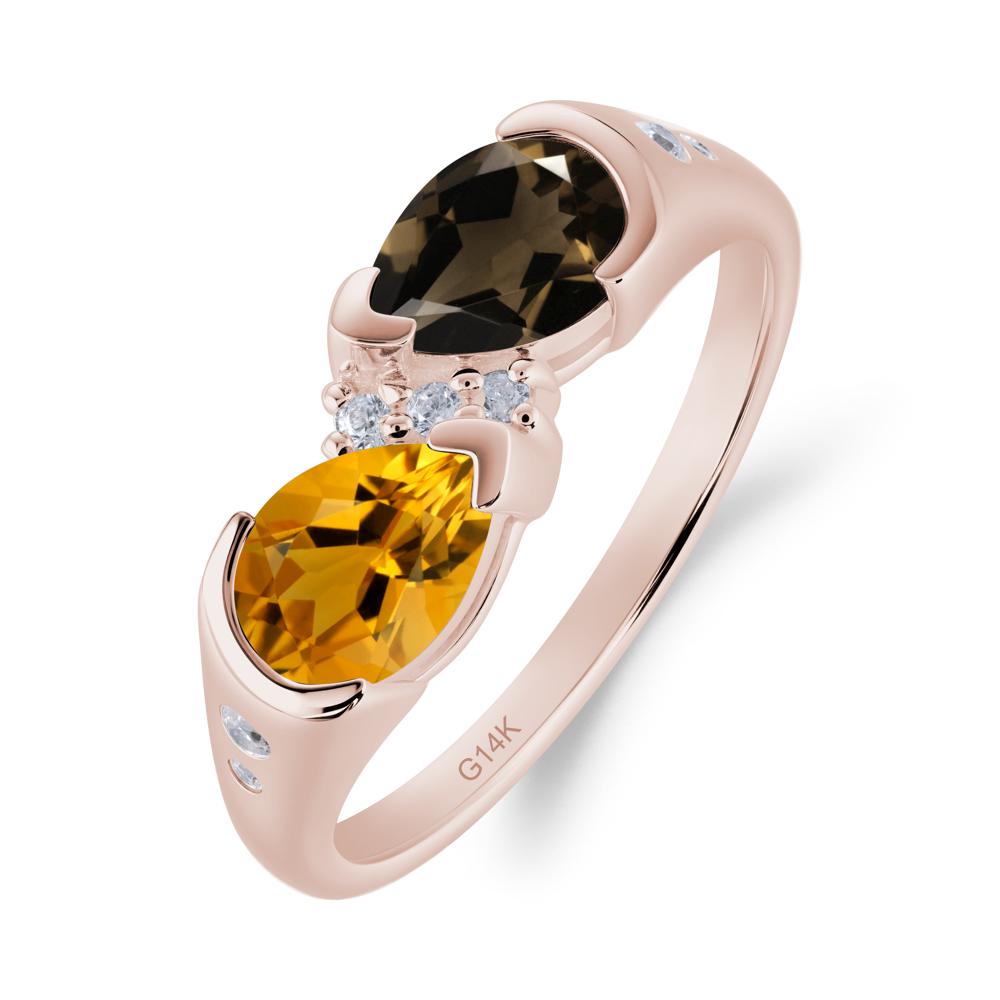 Toi Et Moi Pear Cut Citrine and Smoky Quartz Ring - LUO Jewelry #metal_14k rose gold