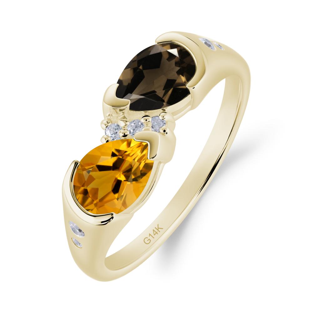 Toi Et Moi Pear Cut Citrine and Smoky Quartz Ring - LUO Jewelry #metal_14k yellow gold