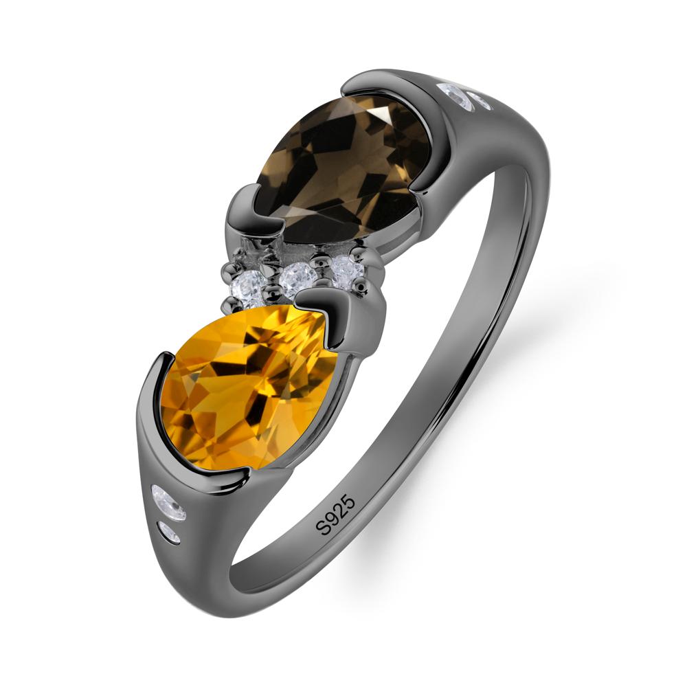Toi Et Moi Pear Cut Citrine and Smoky Quartz Ring - LUO Jewelry #metal_black finish sterling silver